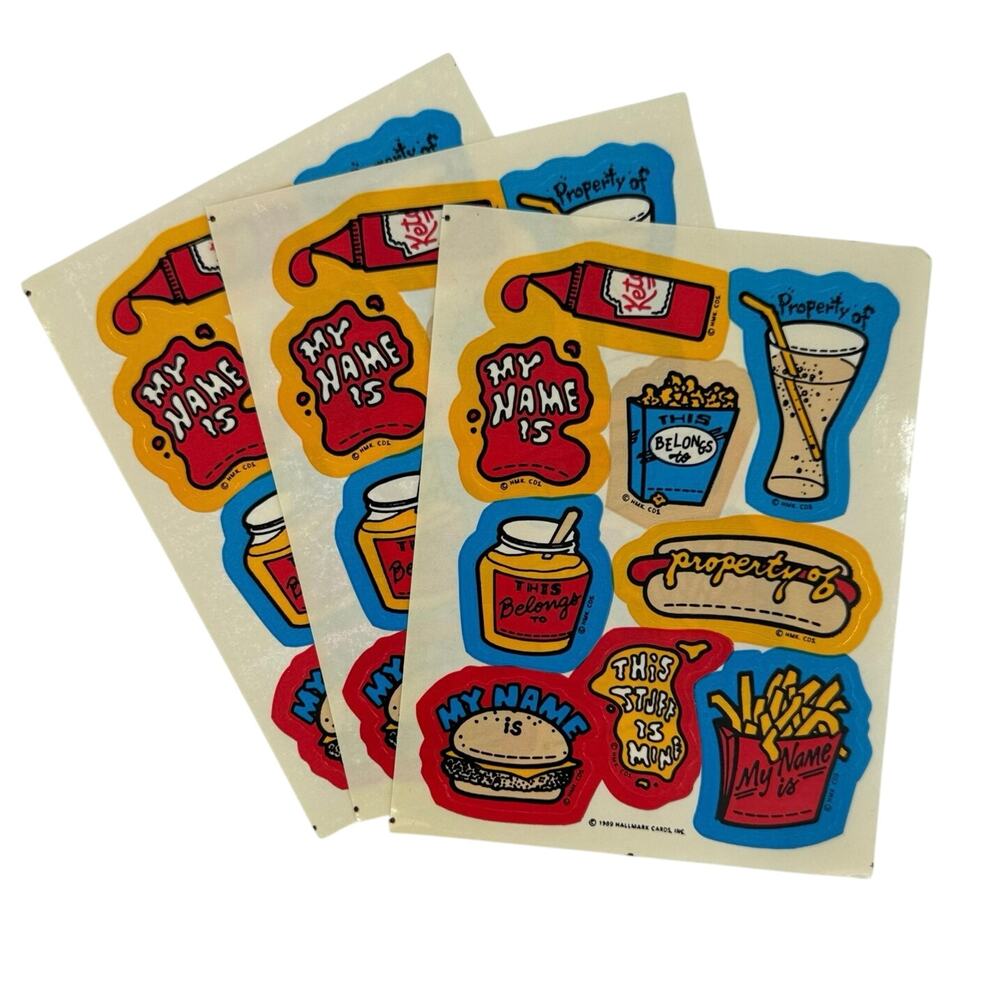Vintage 1989 Hallmark Property Of Stickers 3 Sheets My Name Is Fill In Cookout